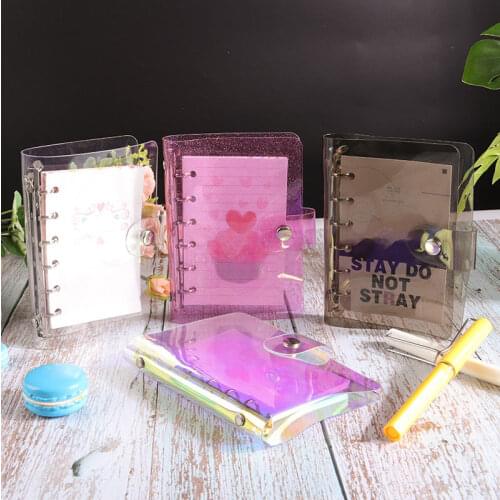 Yiwi A5 A6 A7 Pink Black PVC Creative Laser Binder Loose Notebook Diary Loose Leaf Note Book Planner Office Supplies