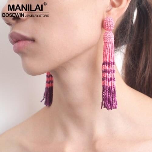 MANILAI Bohemian Multicolor Resins Beaded Tassel Earrings Long Earrings Fashion Jewelry Statement Beads Drop Dangle Earrings