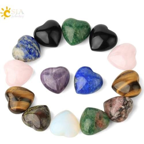 CSJA Natural Stones Heart Loose Beads 15x15mm No Hole Tiger Eye Lapis Crystal CAB for DIY Making Crafts Jewelry Accessories G358