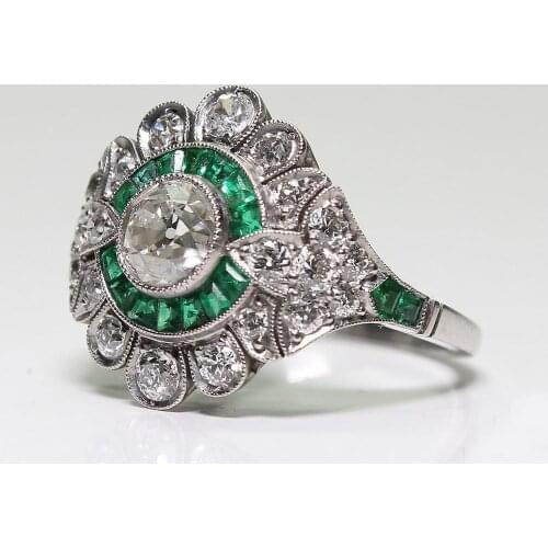Pure S925 Sterling Silver color Natural Emerald Gemstone Ring Women Silver 925 Jewelry with Cushion Zirconia Garnet Bizuteria