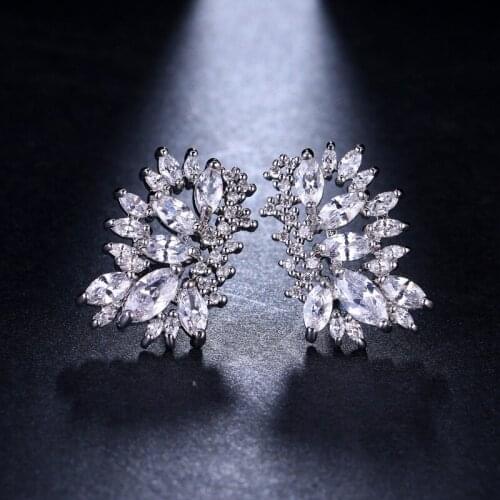 Ekopdee Flower Design Cubic Zirconia Stud Earrings For Women Aretes De Plata Zircon Trendy Earring Female Wedding Jewelry 2021