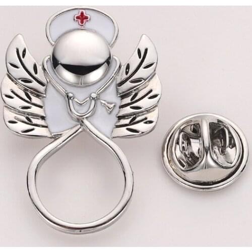 Nurse and Stethoscope Enamel Pin,the Nurse hat Silver Color Brooch Medical Jewelry Gift for Nurse,Graduate Student Pin Wholesale