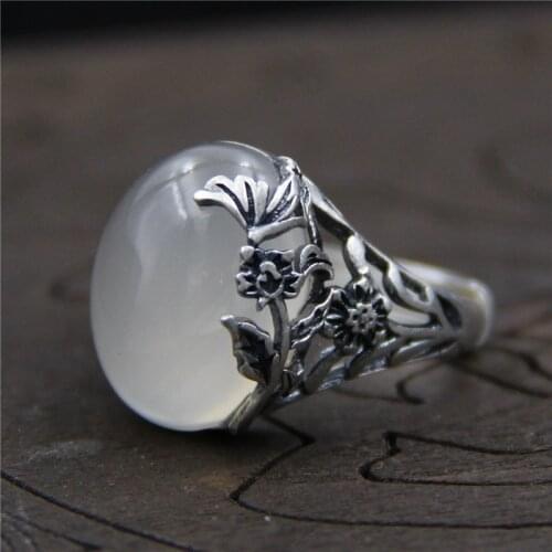 2019 new fashion jewelry restoring ancient ways natural whiten natural stone pulp s925 Thai silver ring of carve patterns