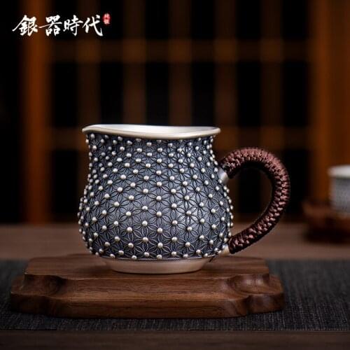 Silver age sterling silver 999 pure manual breast nail wire inlay fair mug do old boutique tea tea tea sea points