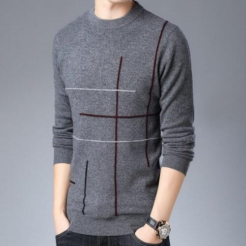 Male 100% Wool Sweater Pullovers Autumn Striped Mens Cashmere Sweater Long Sleeve