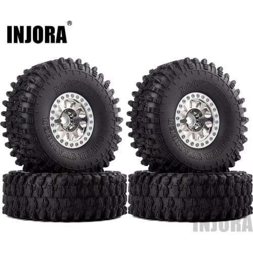 INJORA 4PCS Metal 1.9 Beadlock Wheel Rim Tires Set for 1/10 RC Crawler Car Axial SCX10 90046 Traxxas TRX-4 Redcat GEN 8