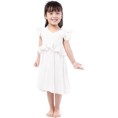 Kaiya Angel 2019 New Arrival Kids Dress for Girl Solid Color Ruffle Waistline Toddler Summer Clothes Princess Wedding Party Suit