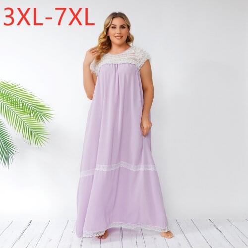 New 2021 Ladies Summer Plus Size Pajamas For Women Large Sleeveless Large Loose Lace Purple Long Dress 3XL 4XL 5XL 6XL 7XL