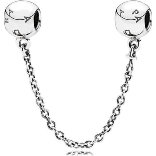 Fit Original Pandora Logo Letter Stopper Charms Bracelet Silver Color Safety Chain Pendant Beads DIY Jewelry for Women Accessory