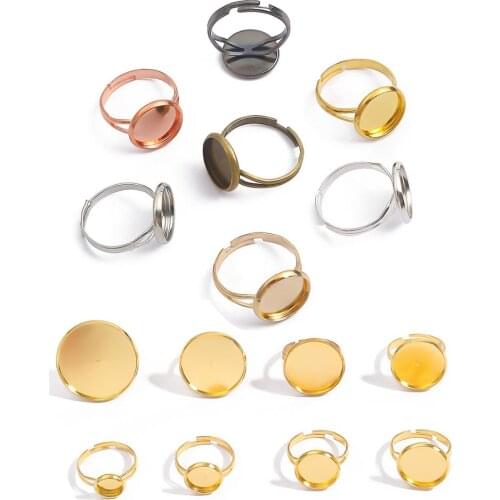 10pcs/lot Adjustable Blank Ring Base Dia 8 10 12 14 16 18 20 25 mm Glass Cabochons Cameo Settings Tray Diy Jewelry Making Ring