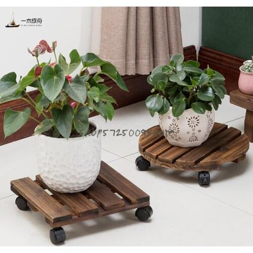 Solid wood removable pallet, floor-standing flower stand, indoor bonsai stand with universal wheels, flower pot base, receptacle