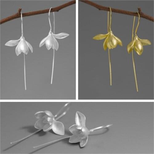 Gold Silver Color Earring Fashion Jewelry Elegant Magnolia Flower Dangle Earrings for Women Female Gifts