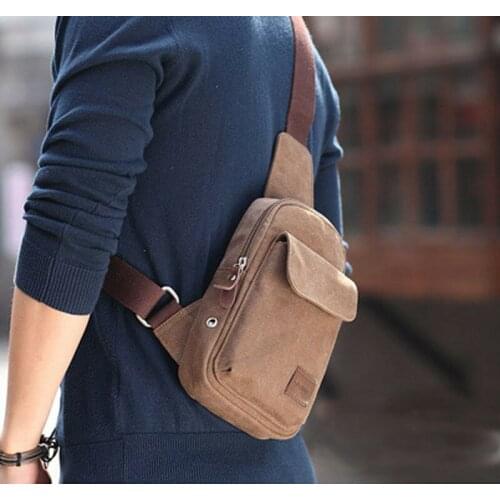Mens Small Chest Crossbody Bag Canvas Crossbody Backpack Travel Hiking Shoulder Bag Solid Color Mens Canvas Bag