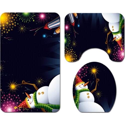 Marry Christmas cartoon Three-piece set 3D printed Bathroom Pedestal Rug Lid Toilet Cover Bath Mat Set drop shipping 13
