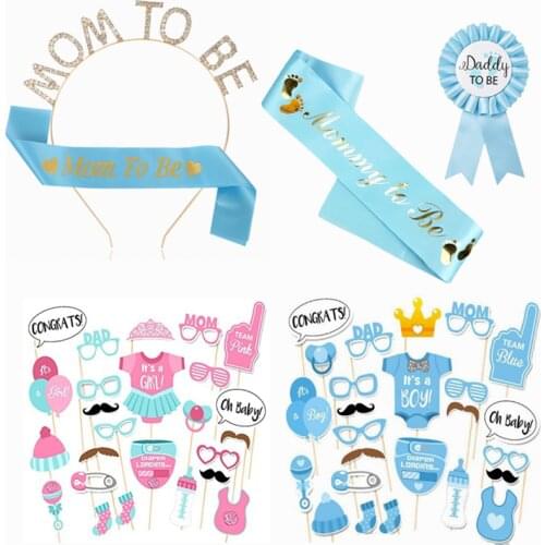Baby Shower Decoration Mommy To Be & Dad To Be Blue/pink Badge Shoulder Strap Set Baby Gender Reveal Gift First Birthday Favor-S
