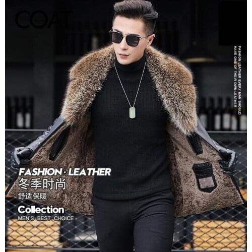 High Quality Mans Winter Genuine Leather Coat Sheep Leather Jacket Man Raccoon Fur Collar Natural fur really leather jackets