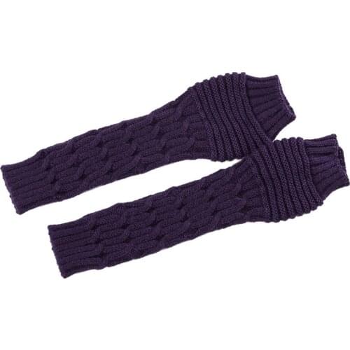 Women Winter Warm Cable Knitted Long Fingerless Gloves Chunky Crochet Rhombus Solid Color Arm Warmers Thumbhole Half Finger