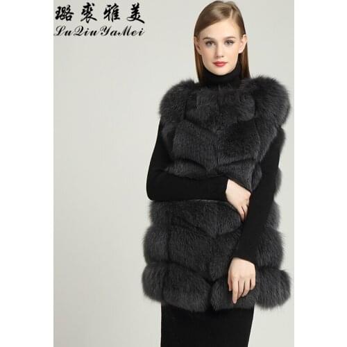Winter Women Sleeveless Jacket Real Fox Fur Natural Color Vests 70cm 2020 Brand New Luxury Elegant Russian Fur Vest Real Fox Fu