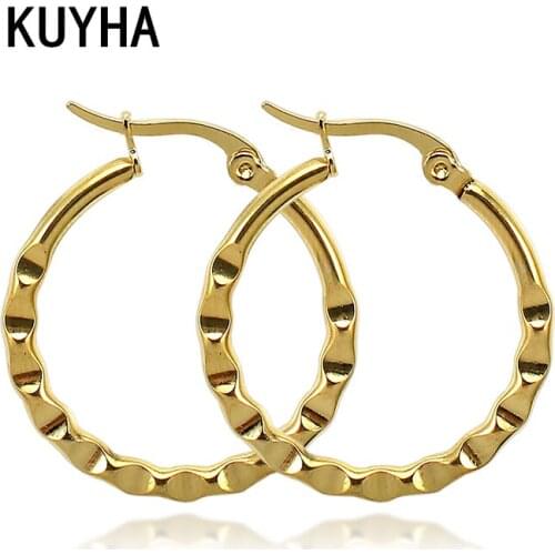 Gold Stainless Steel Hoop Earrings for Women Round Circle Earrings Brincos Jewelry Party Rock Present Two Size
