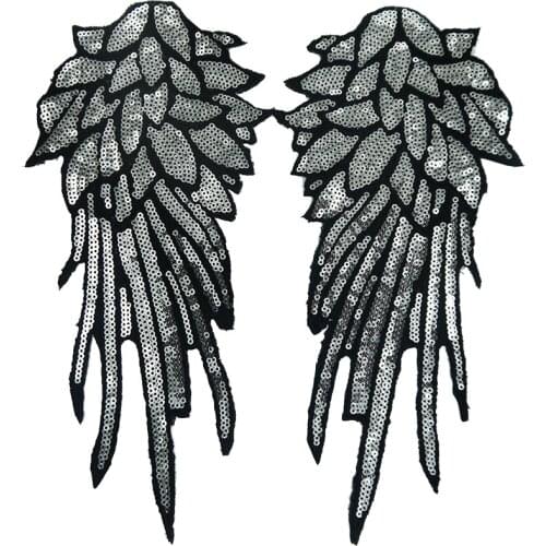 1pair New Wing Embroidery Feather Applique Paillette Fabric Sweater Clothes Patch Sequined Stickers T-shirt Diy Decoration