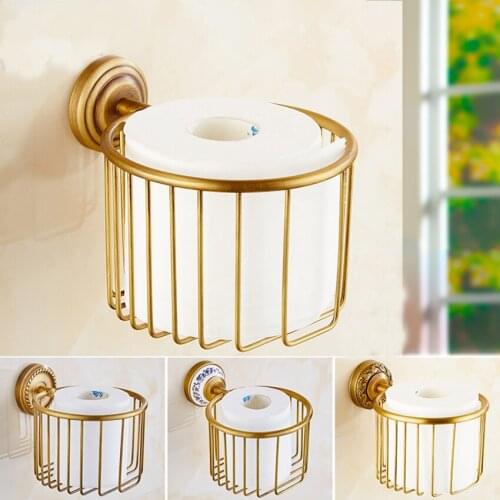 1 pc Paper holders antique brass wall shelf toilet paper roll tissue basket bathroom accessories paper rack