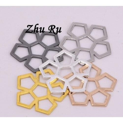 10pcs ZHU RU 17.5*0.8mm Charms flower Pentagonal hollow flowers leaves leaf Pendant Findings Accessories DIY Choker Necklace