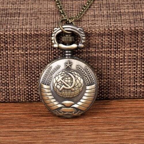 1051 Small pocket watch bronze party badge retro nostalgia with necklace