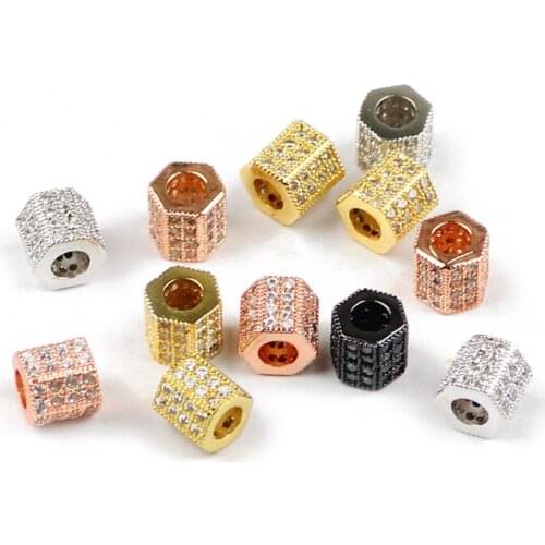 JHNBY 2pcs White Zircon Geometric Copper Spacer beads 6/8mm Pave CZ Crystal Charms Loose beads for Jewelry bracelet making DIY