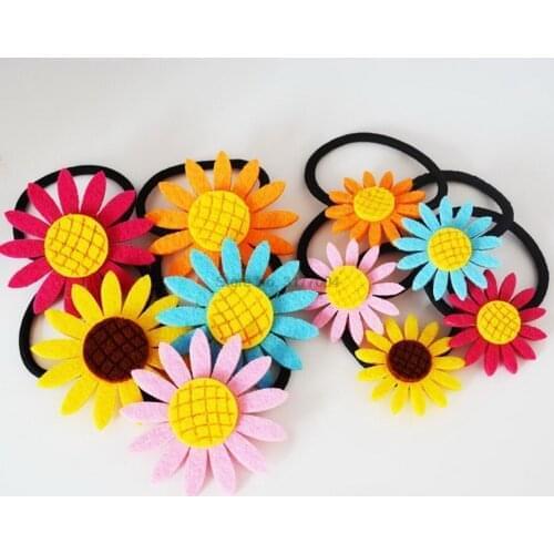 DHL 2000pcs Lovely Sunflower Elastic Hair Bands Girls Handmade Bow Scrunchy Headwear