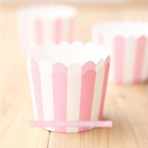 Free Shipping white pink stripe striped mini muffin cake cups, wedding party cheap bulk colorful small cupcake cases decoration