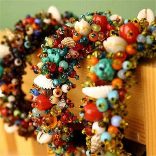 BB-348 Nepal Coloful Lampwork Shell Beaded Fashion Bangles for Summer Beach Multi Colors