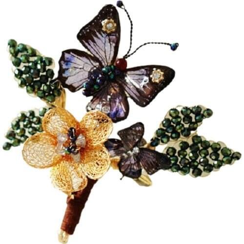 NEW 2021 creative fashion jewelry handmade net flower butterfly vintage dress brooch pin for women