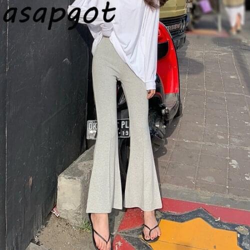 Pants & Capris Slim High Waist Cotton Grey Flare Pants Women New Casual Black Wild Mujer Pantalones Streetwear Dropshipping
