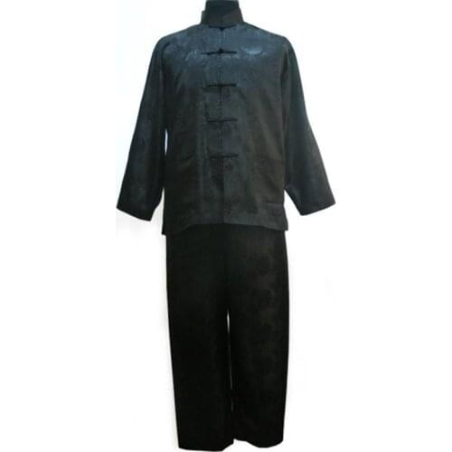 Black Chinese tradition Mens Kung Fu Suit Sets Long sleeves Top with Pants S M L XL XXL XXXL YF1141