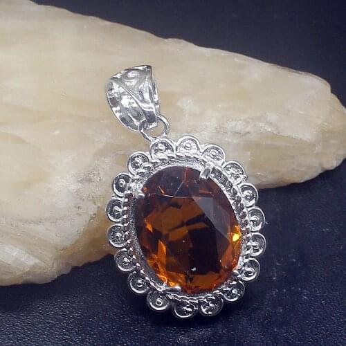 Gemstonefactory Jewelry Big Promotion 925 Silver Wonder Shiny Honey Topaz Women Ladies Mom Gifts Necklace Pendant 20213656