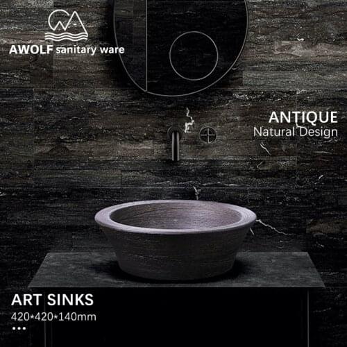 Art Bathroom Sinks Antique Washing Basin Bowl Ceramic Vessel 420*420*140mm Natural Design Imitation stone Modern Lavatary AM859