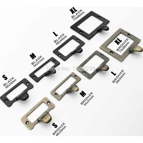 Small Large Heavy Duty Antique Brass Black Metal Furniture Cabinet Drawer Box Case Label Pull Handle File Name Card Frame Holder