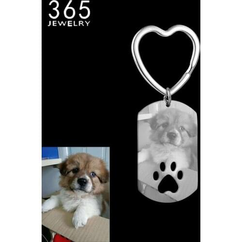 Lovely Customized Engraved Picture Words Key Rings Stainless Steel Dog paw Pendant Keychains for Women Kids Personalized Jewelry