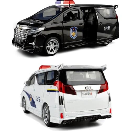 1:32 high simulation toyota elfa police car van alloy car model sound and light back car model toy car for children gifts