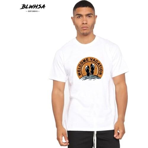 BLWHSA Welcome Vacation Printing T Shirt Men Fashion Short Sleeve Funny T-shirt Vacation Letter Design Printed Plus Size Tees