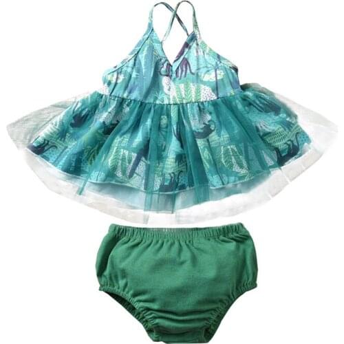 Newest Infant Baby Girls Clothes Set, Leaf Print V-neck Sling Yarn Dress Tops+Solid Color Elastic Waist Short Pants 0-12Months