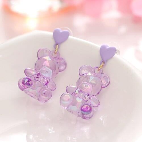 FNIO New Fashion Resin Bear Dangle Earrings for Women Girl DIY Cartoon Animal Bear Earrings Creative Drop Jewelry Gifts
