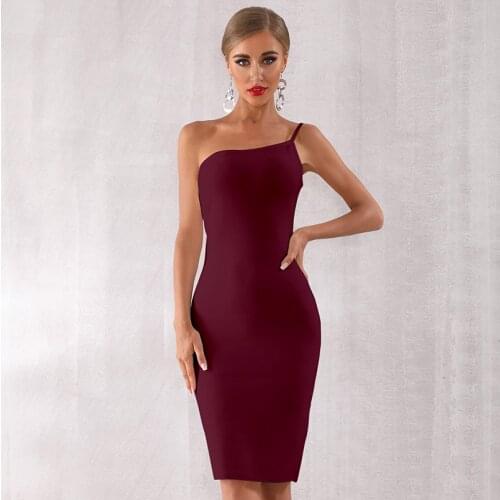 Newest Celebrity Party Bandage Dress Women Black Red Sleeveless One-Shoulder Sexy Night Out Club Dress Women Vestidos