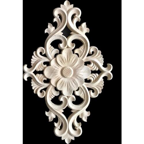 New Arrival Unpainted Decorative Flower Wood Oak Carved Decal Corner Onlay Applique Frame for Home Furniture Cabinet Decor