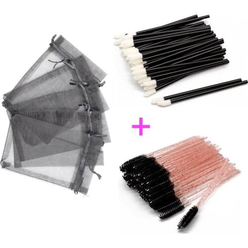 Wholesale Colorful Drawstring Organza Eyelash Packaging Bag with Mascara Applicator Lipstick Wands Set Cosmetic Makeup Tools