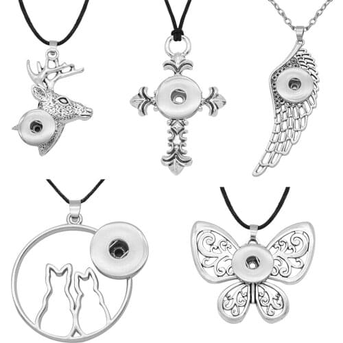 Cat Butterfly Cross Wing Deer 18mm 20mm Snap Button Necklace DIY Jewelry MD3210