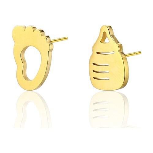 RIR Lovely Simpe Elegant Jewelry Baby milk Bottle Asymmetry earring And Infant Footprint Earrings Gift For Great New Mom