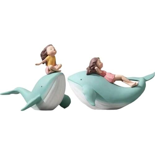 Nordic Style Whale Girl Statue Resin Figurines For Home Decoration Modern Living Room Office Desktop Bedroom Decor Ornament Gift