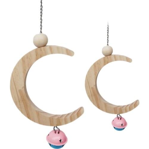 Parrot Standing Toy Bird Toys Parrot Moon-shaped Swing Wooden Toys Swing String Pet Birds Blocks Molar Bell Toy Parrot Supplies