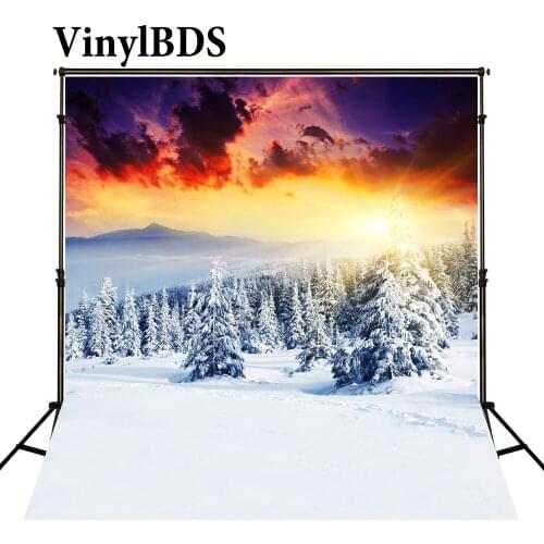 VinylBDS Winter Background Photography Sunshine Natural Sunset Background Scenery Snow Forest Backgrounds For Photo Shoot Studio